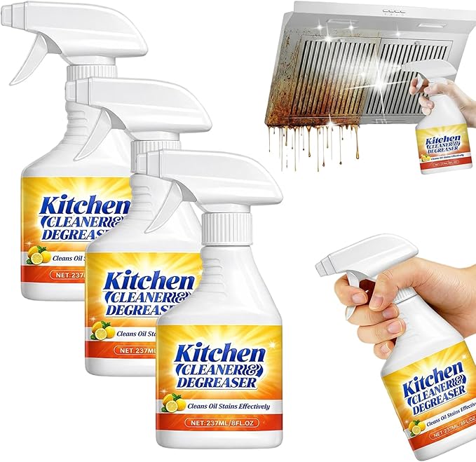 Kitchen Heavy Oil Cleaner Spray 8Oz, All Purpose Foaming Degreaser, Grease Remover for Stove, Oven, Range Hood, Counters & Multi-Surface Household Cleaning (3 set)