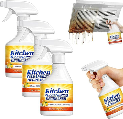 Kitchen Heavy Oil Cleaner Spray 8Oz, All Purpose Foaming Degreaser, Grease Remover for Stove, Oven, Range Hood, Counters & Multi-Surface Household Cleaning (3 set)