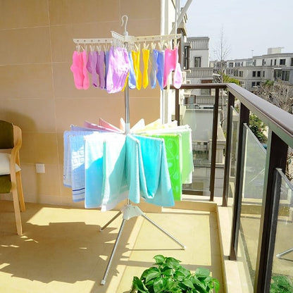BAOYOUNI Foldable Clothes Drying Rack 2-Tier Indoor Outdoor Space Saving Stand Hanger with 24 Clips and 16 Towels Bars for Baby Clothes, Cloth Diapers, Socks, Bras, Towels, Underwear (Ivory)