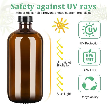 Amber Glass Spray Bottles 3 Pack, 17 oz/500 ml Glass Spray Bottles for Cleaning, Plants, Essential Oils, Hair Care, Refillable Empty Spray Bottle with Adjustable Nozzle for Squirt and Mist