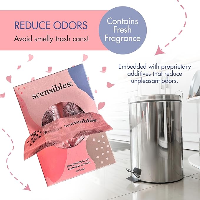 Scensibles Personal Care Disposal Bags (50 Count) - For Tampons, Pads, Liners, Condoms & More - Discreet, Hygienic & Odor-Reducing Disposal Solution