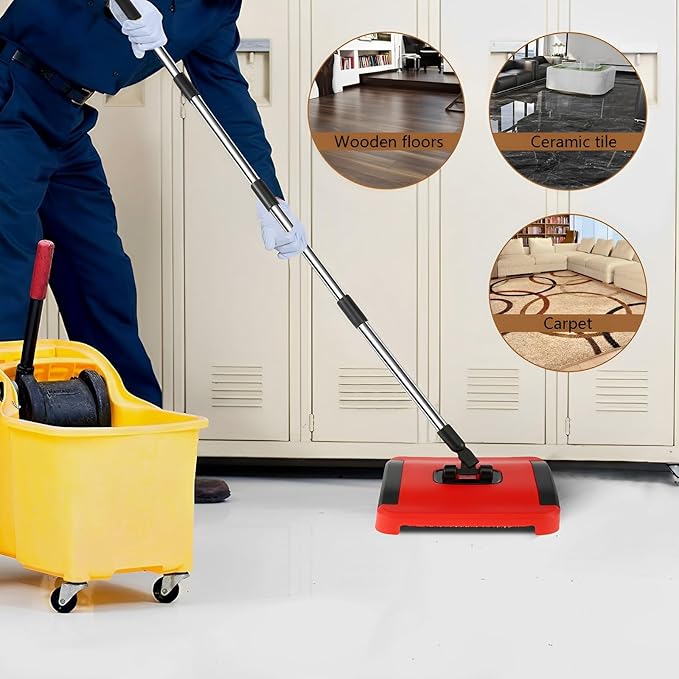 Push Carpet Sweeper, Carpet Floor Sweeper, Manual Carpet Sweeper Cleaner, Non Electric Carpet Broom Sweeper, Rug Roller Brush Push, Rug Cleaner Brush for Cleaning Pet Hair Loose Debris Lint