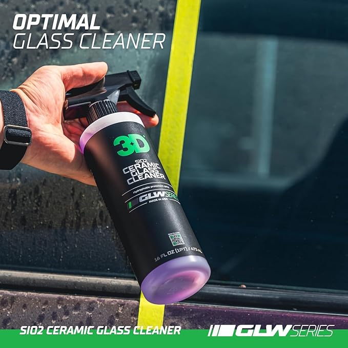 3D SiO2 Ceramic Glass Cleaner 1 Gallon – Hydrophobic Car Glass Cleaner with Rain Repellency – Optical-Grade Clarity, Streak-Free Shine & Ceramic Protection – Auto Detailing Spray – Made in USA