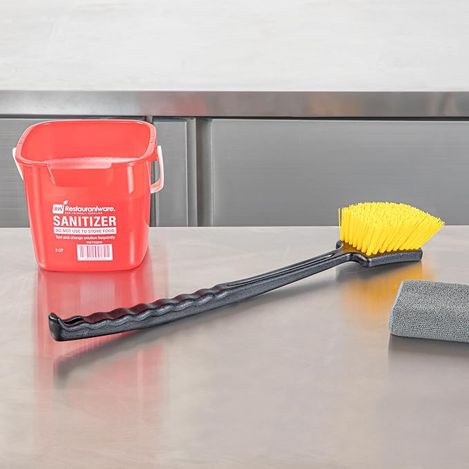 Restaurantware Heavy-Duty Scrub Brush 1 Count 20Inch Plastic Handle - Industrial Utility Cleaning Brush with Ergonomic Grip - Stiff Yellow Bristles for Commercial Kitchen Or Tire Cleaning