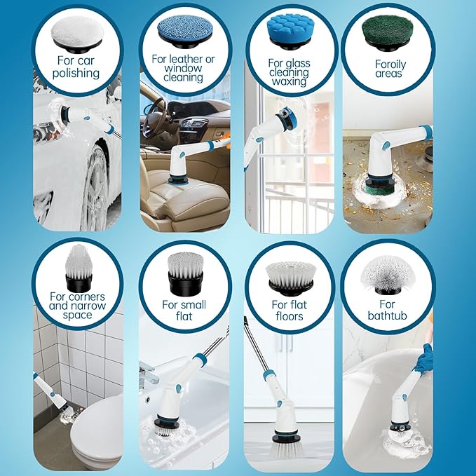 Replaceable Brush Heads Set, 9 Pack Brush Heads for Electric Spin Scrubber, Cordless Spin Scrubber Brush for Most Brands of ANS-8051A&ANS-8050 Electric Cleaning Brush, for Bathroom, Kitchen