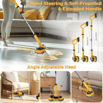 Cordless Electric Mop for Dewalt 20V Battery (NO Battery), 2 in 1 Spin Mop & Electric Floor Scrubber Machine with LED Light & Water Spray, 800 RPM Rotating Electric Mops for Floor Cleaning (Golden)