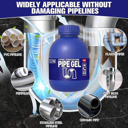 PIPE GEL Professional Drain Cleaner for Kitchen Sink, Strong Drain Opener, Unclog Shower Tub Drains, 300G, All Pipe Materials