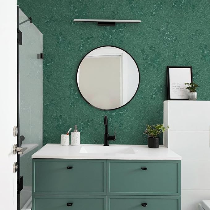 Dark Green Wallpaper Embossed Floral Peel and Stick Wallpaper 393inL78.7inW Contact Paper for Cabinet Drawers Pure Green Flower Contact Paper Textured Self Adhesive Thicken Bathroom Waterproof