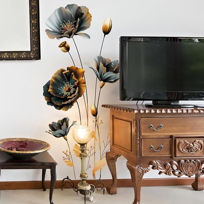 3D Wall Stickers Black Gold Floral Wall Art Decal Decor for Bedroom Living Room Offices Home Decoration