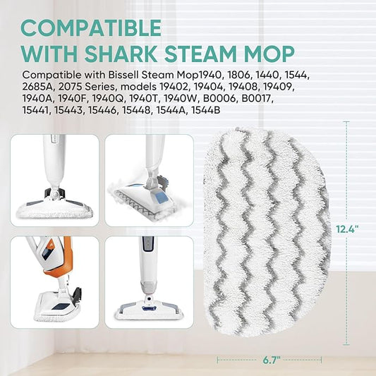 6 Pack Steam Mop Replacement Pads for Bissell Powerfresh Steam Mop Models 1940 1806 1544 2075A 2685A, Compatible with 19402 19404 19408 1940A 1940Q 1940T, Part 5938&203-2633,1606668,1606669