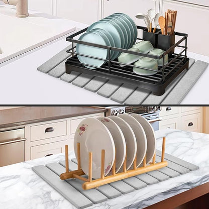 Large Stone Dish Drying Mats for Kitchen Counter, 24"(L)×16"(W) Collapsible Quick Dry Dish Drying Mat, Eco-Friendly Absorbent Diatomaceous Earth Mat for Dishes Bottles Cups, Match Any Countertop