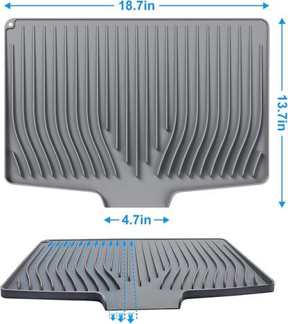 Silicone Dish Drying Mat for Kitchen Countertops and Sinks,19 x13.7 Inch Non Slip Heat Resistant Mat with Built In Drainage System,For Refrigerator and Drawer Liners (Gray, 19 x13.7 Inch)
