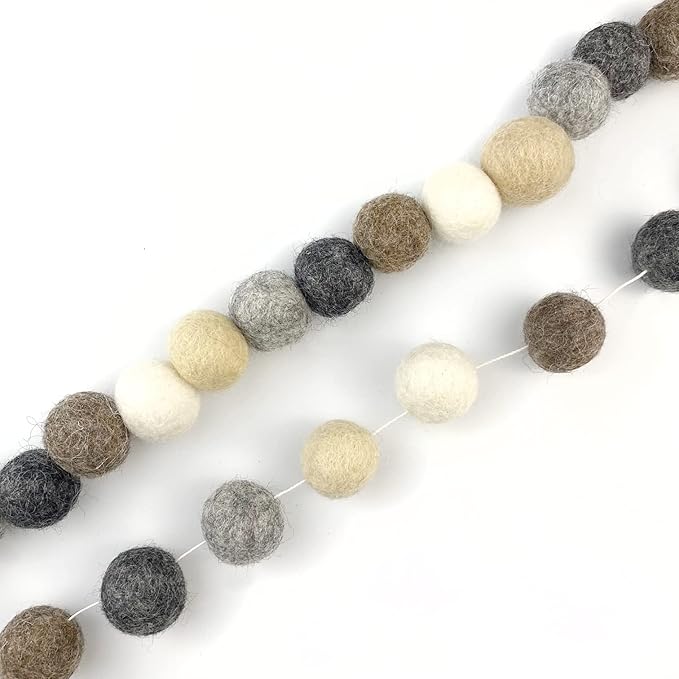Garland Weathered Naturals Wool Felt Balls (50) Pom Poms in Neutral Earth Tones Including Grays and Browns for Decor .8 - 1 Inch Size | Hand Felted in Nepal from 100% NZ Wool | Bag Included