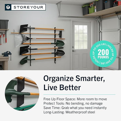 StoreYourBoard Horizontal Shed Tool Organizer - Garage Organization Wall Mount Tool Storage Rack - Heavy Duty Steel Tool Organizers and Storage for Shovels, Rakes, Brooms, Mops - Holds Up to 200 lbs