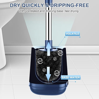 SetSail Toilet Brush and Holder 4 Pack, Self Closing Lid Toilet Bowl Brushes Holder Extra Long Handle Ventilated Toilet Brush Set for Bathroom Cleaning, Nylon Bristles, Dark & Blue