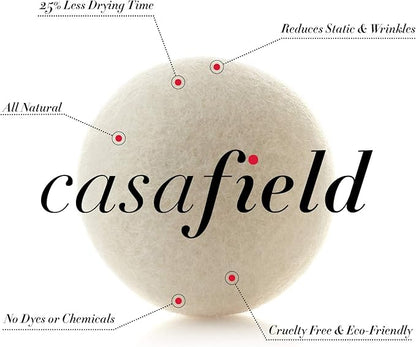 Casafield Wool Dryer Balls Set of 6, Extra Large Organic Handmade 100% New Zealand Wool, Natural Laundry Fabric Softener