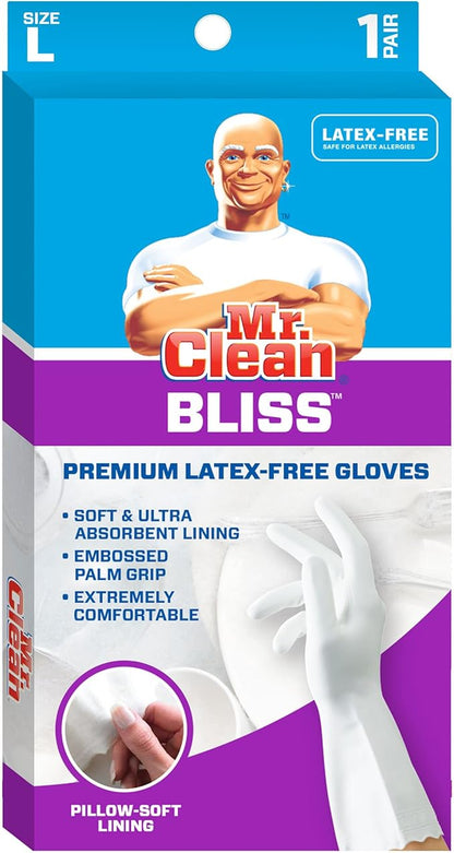Mr. Clean Bliss Premium Reusable Latex-Free Vinyl Cleaning Gloves with Non-Slip Grip, Large