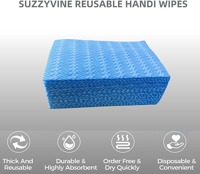 SUZZYVINE Disposable Cleaning Cloths Dry Handi Wipes Reusable Cloths Multi Purpose Washing Cloth Blue Dish Towels Dish Cloths for Kitchen Disposable Rags, Durable Soft and Dry Quickly 100 Count