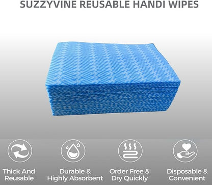 SUZZYVINE Disposable Cleaning Cloths Dry Handi Wipes Reusable Cloths Multi Purpose Washing Cloth Blue Dish Towels Dish Cloths for Kitchen Disposable Rags, Durable Soft and Dry Quickly 100 Count