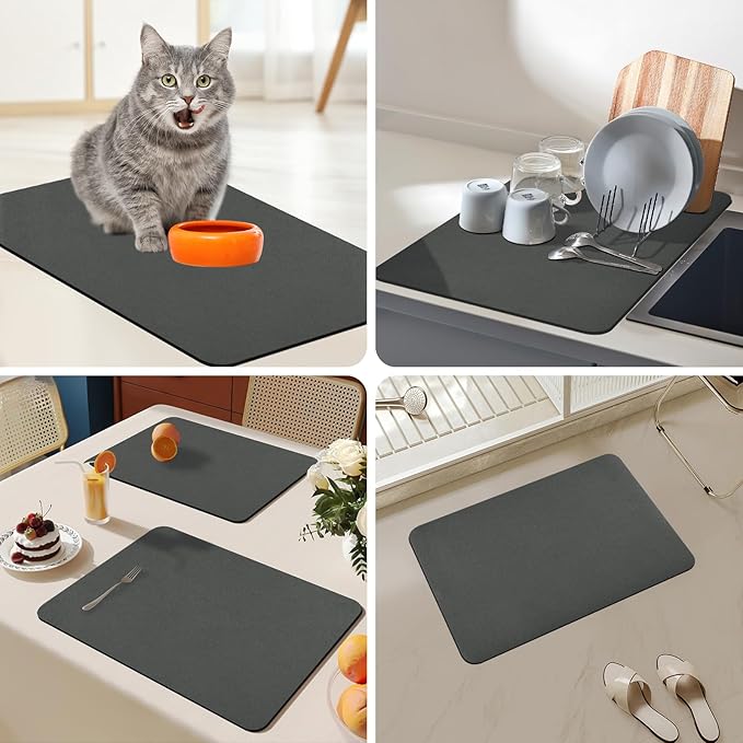 Bloss Coffee Bar Mat for Countertops, Grey Dish Drying Mat for Multiple Usage, Kitchen Counter Mat, Absorbent Hide Stain Rubber Backed Dish Drying Pad / 16.1"x24.1"