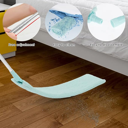 Gap Dust Cleaner Retractable Microfiber Gap Dust Brush Flexible Long Flat Gap Duster with Extendable Pole and Cloth Cover for Sofa Bed Furniture Bottom Ceiling Fan Blinds(Light Green)