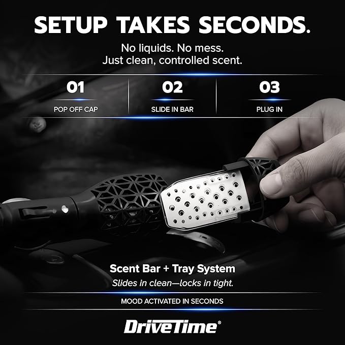 Drive Time Reusable 12V Plug-in Car Air Freshener Refill – Power Fresh, Auto Shut-Off, Plug-In Convenience, No Batteries Needed – Includes 4 Scent Bars for Up to 30 Days of Freshness