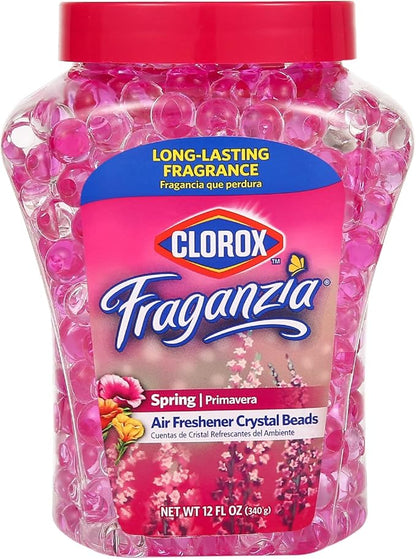 Clorox Fraganzia Crystal Beads Air Freshener, Long Lasting Room Deodorizer and Odor Eliminator Gel Beads to Freshen Home, Car, or Office, Spring Scent, 12 Fl Oz - 12 Pack