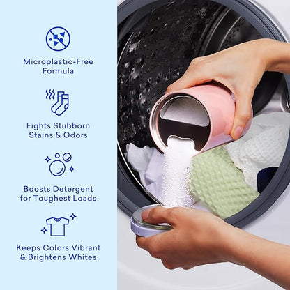 BLUELAND Oxi Laundry Booster Powder with Tin, Starter Set, Spring Bloom Scent, 25 Loads, 17.6 oz, Plastic-Free, Eco Friendly, Oxy Cleaner, Stain Remover