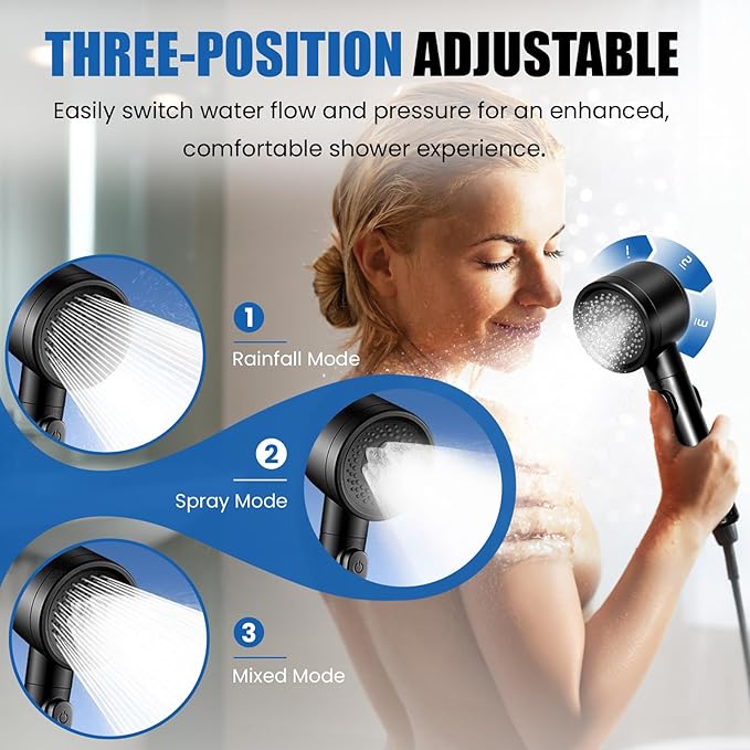 DEVA FRONSA Dual Shower Head for Couples, Double Shower System for Two People, 6+3 Adjustable Spray Modes-High Pressure Tandem Showerhead with 31.5~80.7" Extendable Rod / 78.7" Long Hose, Easy Install