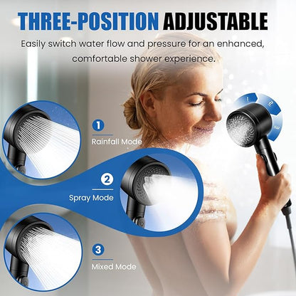 DEVA FRONSA Dual Shower Head for Couples, Double Shower System for Two People, 6+3 Adjustable Spray Modes-High Pressure Tandem Showerhead with 31.5~80.7" Extendable Rod / 78.7" Long Hose, Easy Install