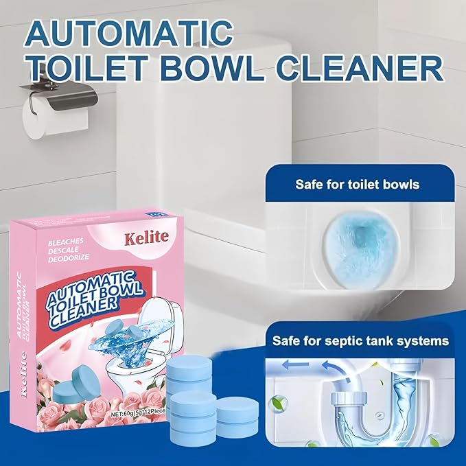 Toilet Bowl Tablets, Continuous Clean Toilet Drop In Discs, Each Tablet Provides of Protection Against Stains and Build Up, 12 Count (Pack of 1)