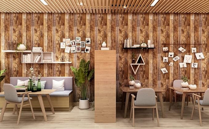 Yun-aeon Brown Wood Peel and Stick Wallpaper 17.3" X 120"Coffee Brown PVC Self Adhesive Wood Wall Peel and Stick Paper for Wall Covering Furniture Countertop Kitchen Christmas DIY