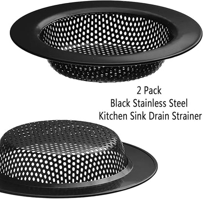2 Pcs Black Stainless Steel Mesh Sink Drain Strainer, 2.75" Top/1.66" Kitchen Filter Trap Basket,Large Food Catch for Bathroom Bathtub Wash basin Floor drain balcony RV Drain Hole Electroplated Coatin