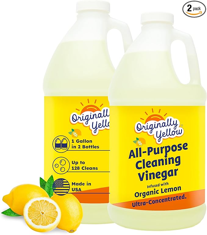 Originally Yellow Lemon White Vinegar For Cleaning Purpose | USA Made All Purpose Cleaner | Use as Glass, Kitchen & Floor Cleaner | Plant Derived Cleaning Vinegar 1 Gallon in 2 pack | 128 Oz