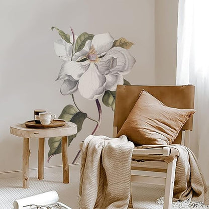 Fabric Peel and Stick Floral Sticker Decal, Self-Adhesive Peony Flowers Wallpaper, Rose Sticker for Living Room Bedroom Wall Decor, Single Large Vintage Magnolia