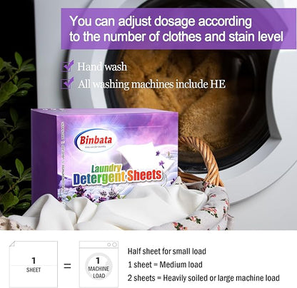 Binbata Laundry Detergent Sheets, 200 Loads Lavender Scent Hypoallergenic Eco-Friendly, Biodegradable Plastic Free Liquidless Laundry Sheets Suitable for Sensitive Skin