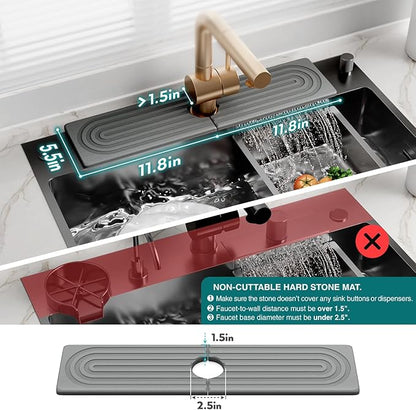 eormoe Kitchen Faucet Absorbent Mat - Large Diatomaceous Earth Splash Guard for Sink Faucet, Aesthetic Water Absorbing Stone Tray in The Modern Home (Grey, 23.6" x 5.5")