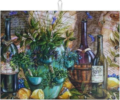 Retro Colorful Wine Flower Dish Drying Mats for Kitchen Counter, Absorbent Reversible Microfiber Dish Drying Pad, Multi-Use Large Drying Mat Coffee Bar Accessories 18"x24"
