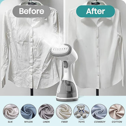 Steamer for Clothes 1500W，30S Fast Heat Plancha a Vapor Para Ropa, 260ML Water Tank Clothing Garment Fabric Iron Travel Steamer Handheld Portable for Wrinkles (White)