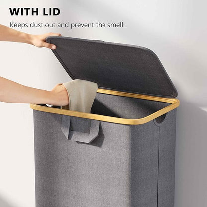 SpaceAid Laundry Hamper with Wheels and Lid, 26 Gal (100L) Rolling Clothes Basket with Bamboo Handle, Large Laundry Hamper for Bedroom, Bathroom, Dorm, Laundry Room - Grey
