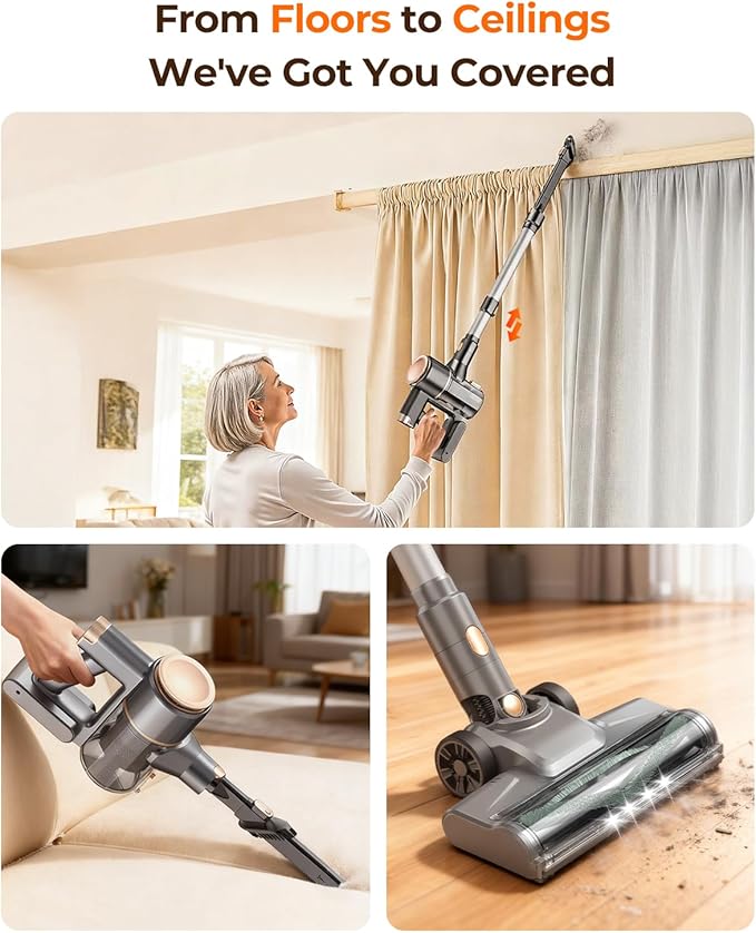 N8 Cordless Vacuum Cleaner,Lightweight Stick Vacuum with Powerful Suction,2200mAh Battery,40 Mins Runtime,Self-Standing, Rechargeable Vacuum Cleaners for Home Hardwood Floor Carpet Pet Hair (Honey)