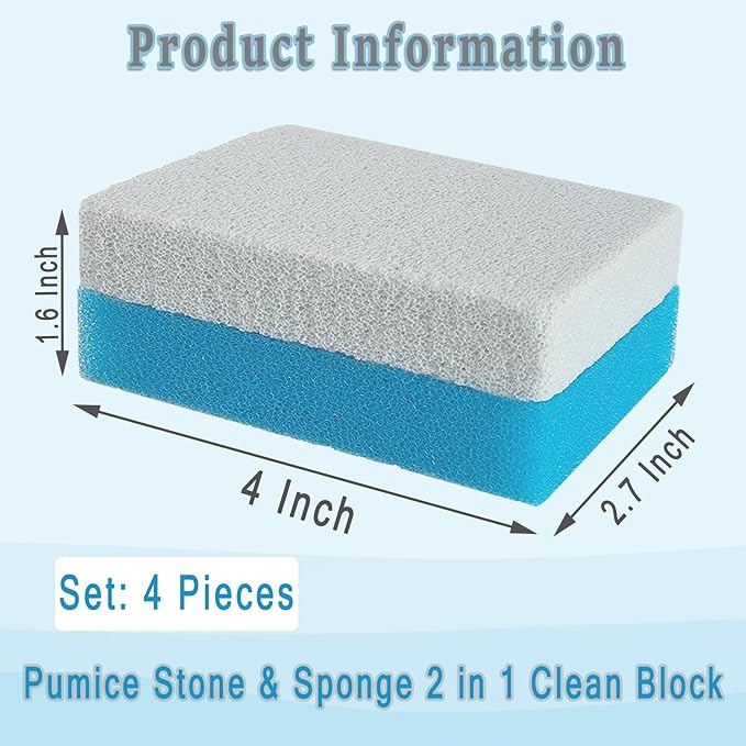 4 Pcs Grill Pumice Stone & Sponge Combination Cleaner, Heavy Duty 2 in 1 Pumice Stone and Sponge Clean Brush for Grills, Cast Iron Cookware, Oven, Grate, Stovetop (4)