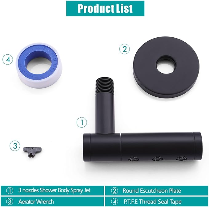 SKOWLL Shower Body Jets High Pressure Shower Heads Massage Jet Wall Mount Sprayer, 360° Rotation Full Body Shower, Powerful Jets, Matte Black