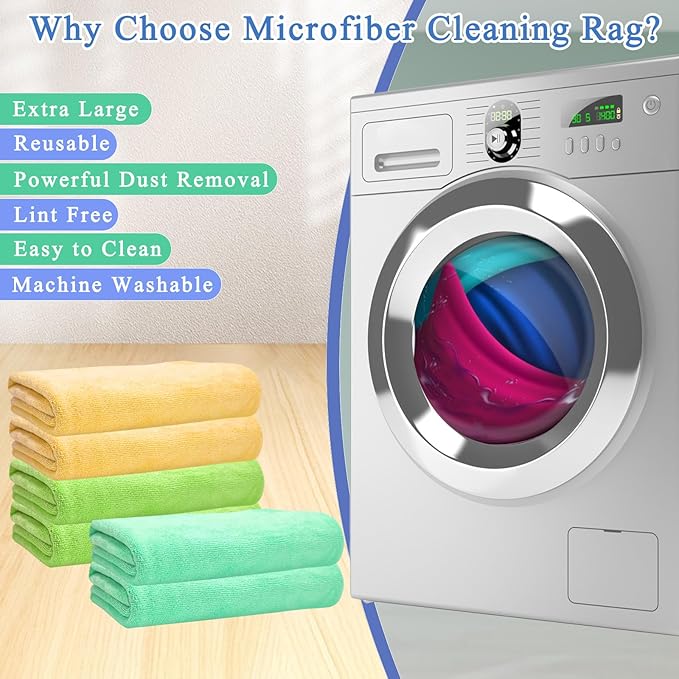 6 Pcs Extra Large Microfiber Cleaning Cloth, 20" x 30" Washable Reusable Large Floor Cloth Rags, Microfiber Towels for Mop Cleaning Office Bathrooms Housekeeping (Orange, Green)