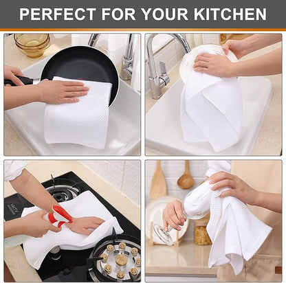 Kitinjoy 100% Cotton Waffle Weave Kitchen Hand Towels (13 x 28 Inches, White), 4-Pack Super Soft and Absorbent Dish Towels for Drying Dishes