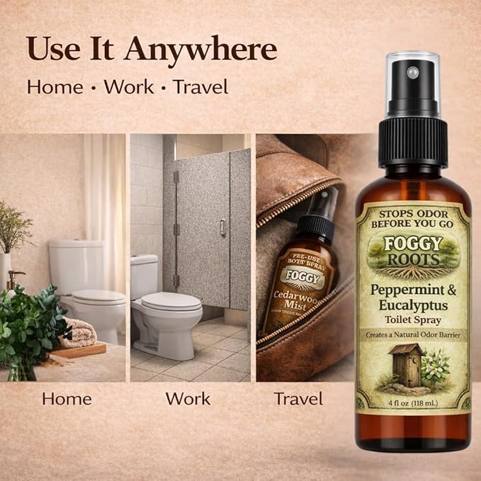 Peppermint & Eucalyptus Pre-Poop Toilet Spray – Stops Odor Before It Starts, Bathroom Odor Eliminator for Toilet, 4 oz (200+ Uses) Travel, Home & Work