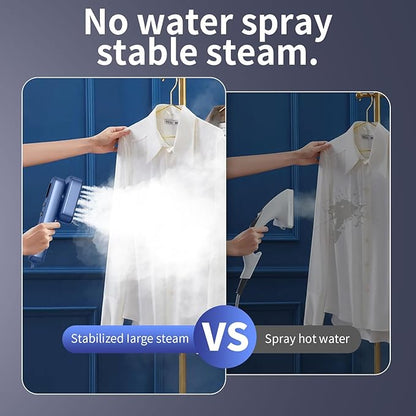 Portable Clothes Steamer Handheld for Travel, 110-230V Dual Voltage, 2in1 Mini Steamer & Iron for Clothes, 30s Fast Heat Up, Compact for Home, Office & Travel, Blue