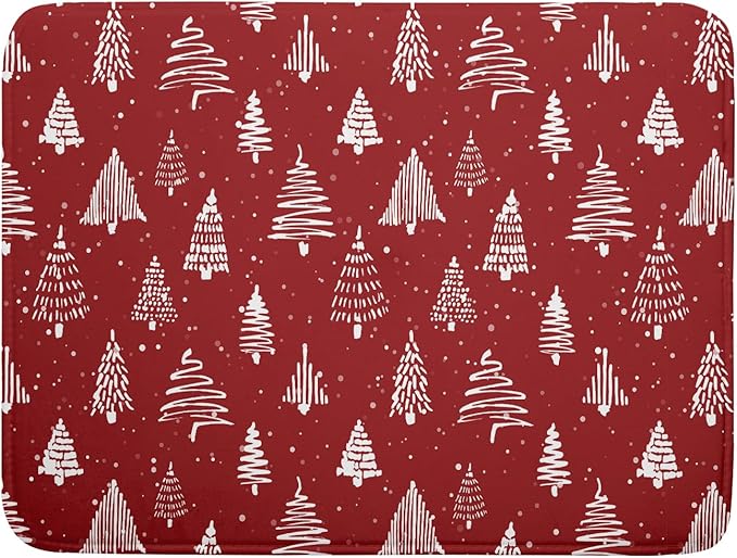 Christmas Dish Drying Mat 18 x 24 Inch With Absorbent Reversible Microfiber Red Xmas Tree Snowflake Drying Mats Winter Holiday Dish Drainer Mat Fast Dry For Kitchen Dining Room Decoration