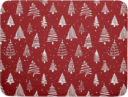 Christmas Dish Drying Mat 18 x 24 Inch With Absorbent Reversible Microfiber Red Xmas Tree Snowflake Drying Mats Winter Holiday Dish Drainer Mat Fast Dry For Kitchen Dining Room Decoration
