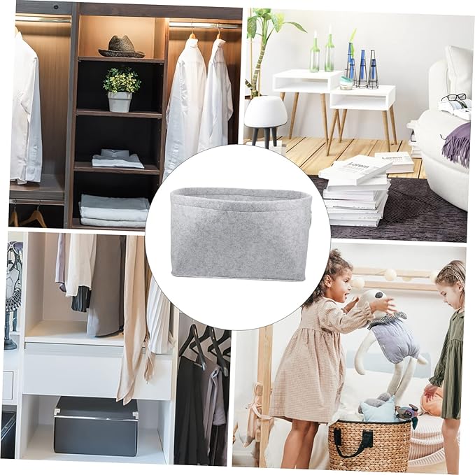 Felt Storage Basket Laundry Hamper with Handles Multifunctional Home Organizer for Clothes Books Cosmetics Lightweight Container for Bedroom and Closet Light Gray